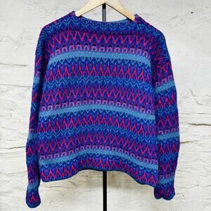 Vintage 60s 70s Scotch Craft 100% Virgin Wool Nordic Style Sweater Blue Pink